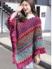 Boho Aztec Poncho W/ Fringes 